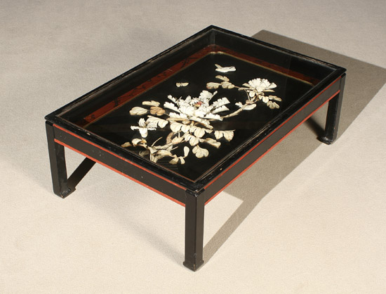 Appraisal: Japanese Natural and Colored Ivory Mounted Black Lacquer Panel Meiji