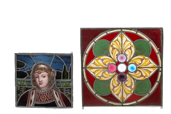 Appraisal: A stained glass panel with a woman together with another