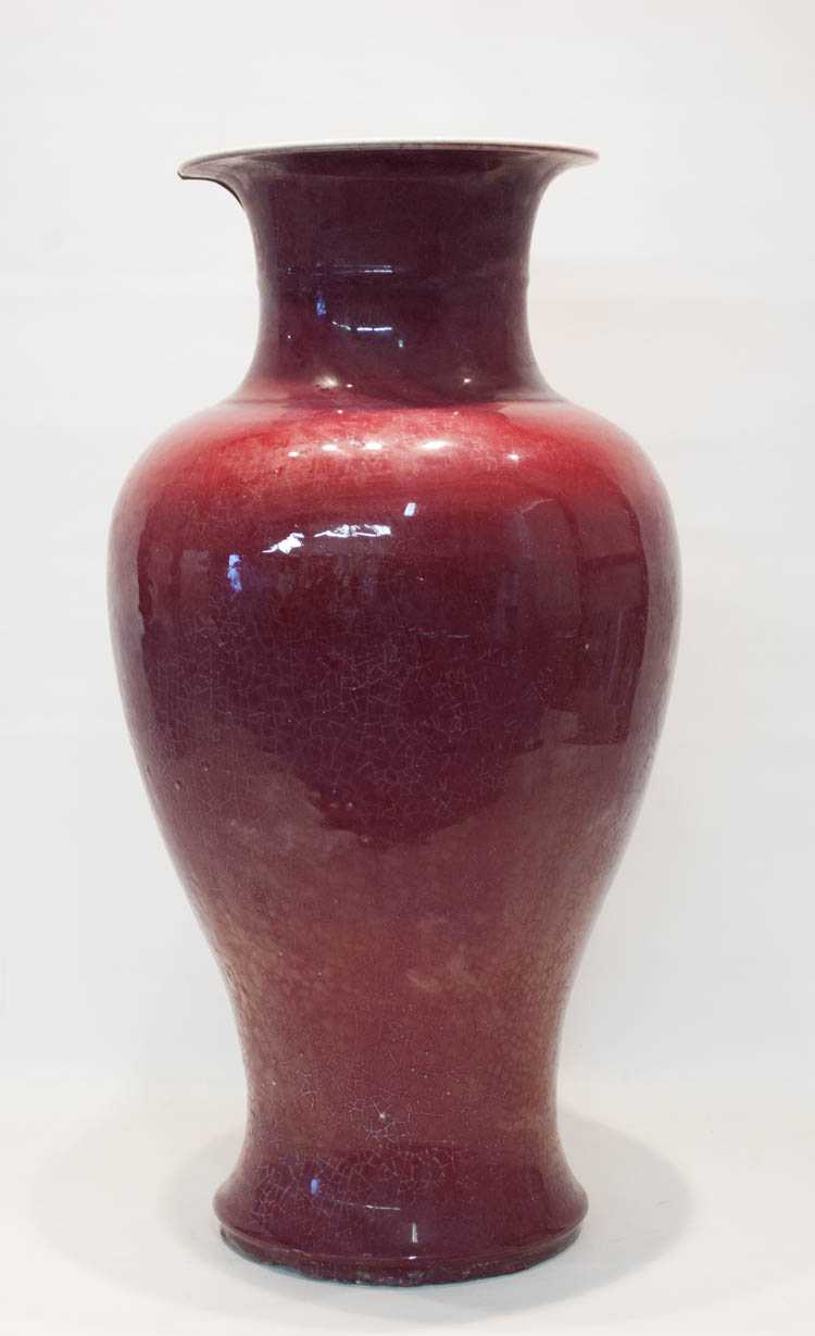 Appraisal: CHINESE SANG DE BOEUF OXBLOOD GLAZE PORCELAIN VASE baluster form