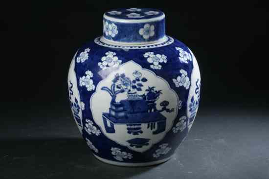 Appraisal: CHINESE BLUE AND WHITE PORCELAIN JAR AND COVER Qing dynasty