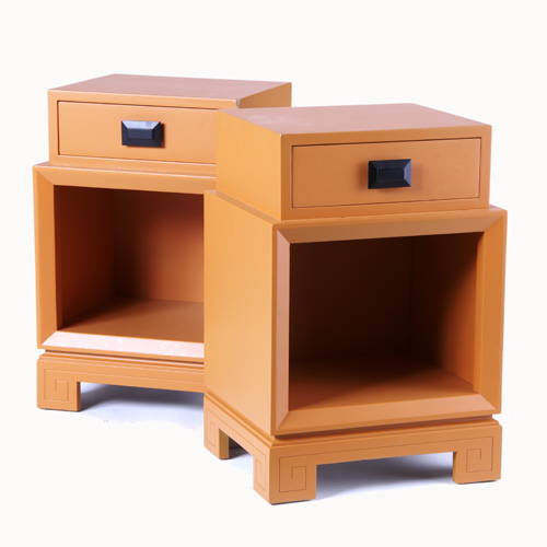 Appraisal: JAMES MONT Attr Pair of two-door cabinets with matte pumpkin