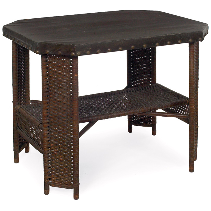 Appraisal: Heywood Wakefield library table cut-corner top with leatherette cover over