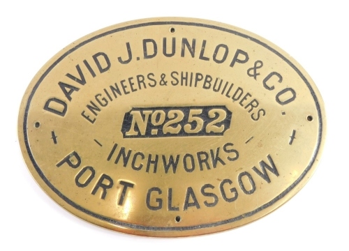 Appraisal: A David J Dunlop Port Glasgow Inch Works Engineers and