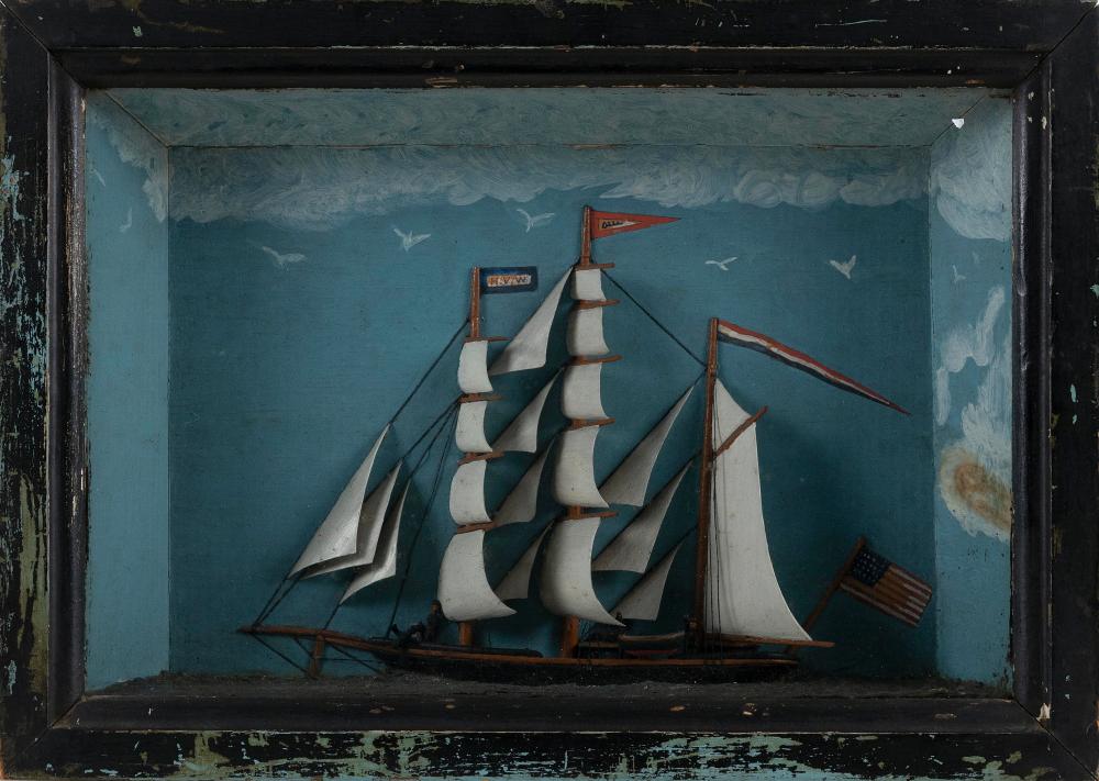 Appraisal: SHADOW BOX MARITIME DIORAMA AMERICA EARLY TH CENTURY HEIGHT WIDTH