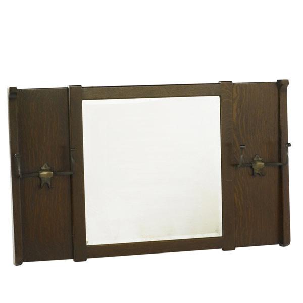 Appraisal: ARTS CRAFTS Hall mirror with double hooks and beveled mirror