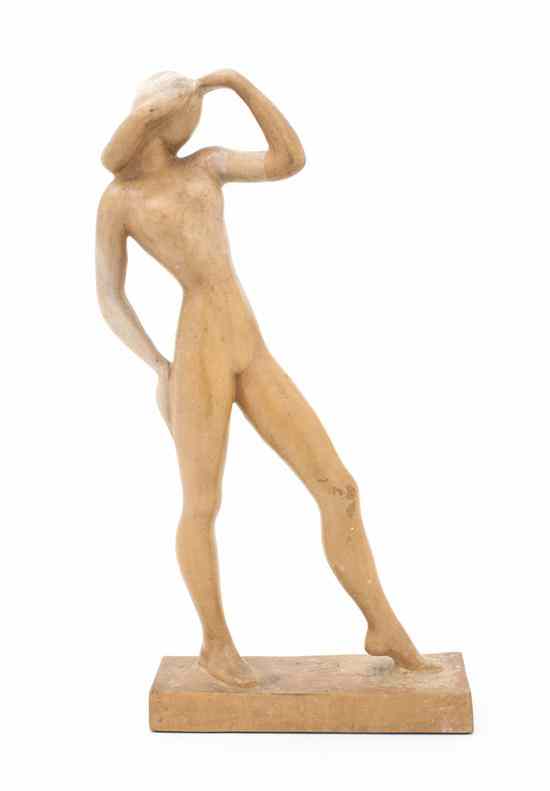 Appraisal: An Art Deco Wood Carving of a Woman depicted in