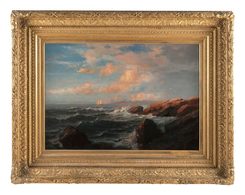 Appraisal: LEMUEL D ELDRED MASSACHUSETTS - SUNSET OVER A ROCKY COAST