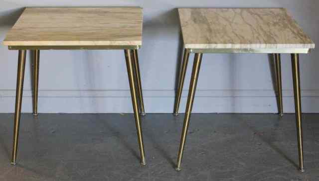 Appraisal: Pair of Midcentury Brass and Marble End Tables From a