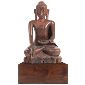 Appraisal: A Burmese Carved Wood Figure of Seated Buddha th th