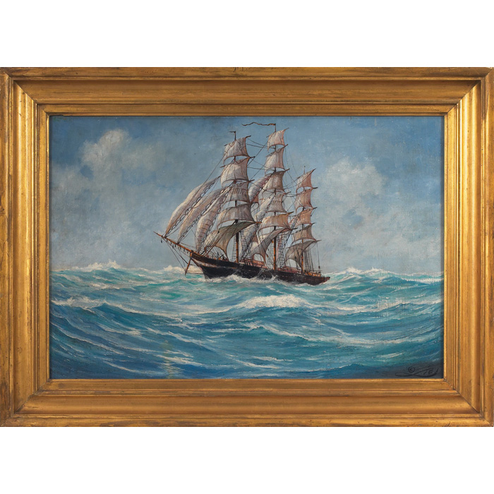 Appraisal: Jonas Lie Norwegian American - Ship at Sea date oil