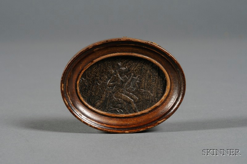 Appraisal: Framed Miniature Classical Scene th century oval depicting naked Apollo