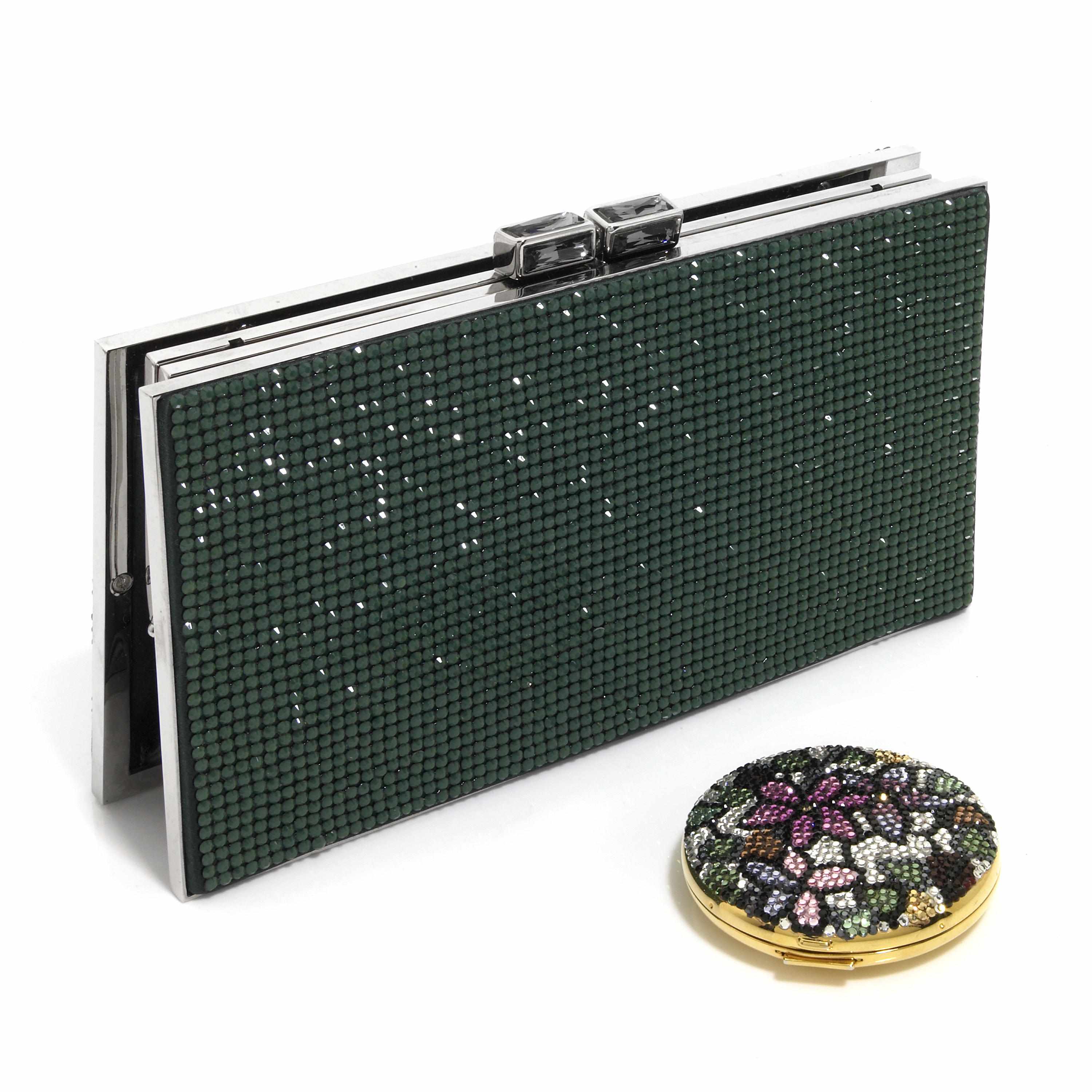 Appraisal: A rectangular green crystal expandable purse together with a multi-colored