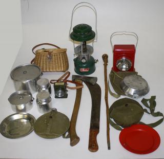 Appraisal: Vintage Outdoor Lot Hudson bay axe machete enamel Coleman lantern