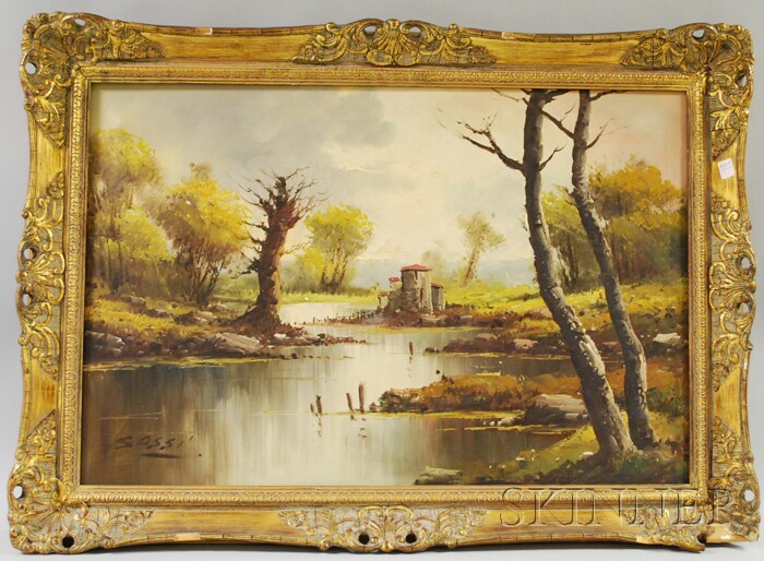 Appraisal: Framed th Century Oil on Canvas Landscape signed l l