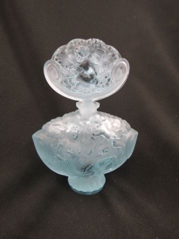 Appraisal: Czechoslovakia Art Glass Perfume Bottle nudes and cherubs aquamarine frosted