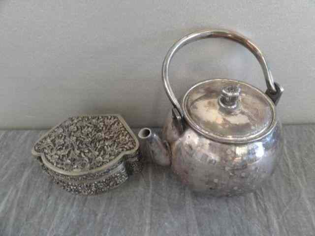 Appraisal: SILVER Asian Filigree Box a Teapot From a Greenwich CT