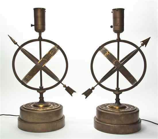 Appraisal: A Pair of Armillary Bronze Spheres each with zodiac decoration