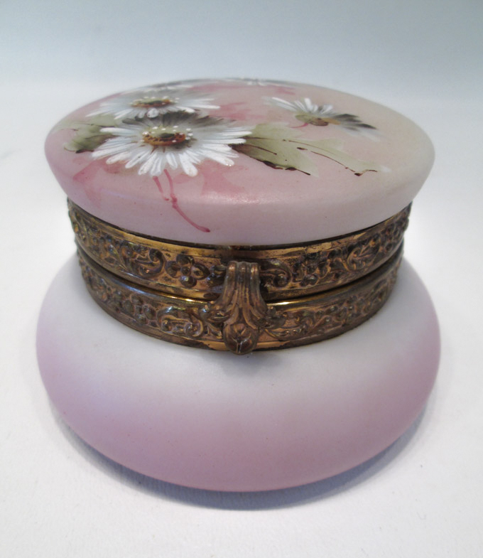 Appraisal: AMERICAN NAKARA ENAMELED PINK GLASS DRESSER BOX in dia made