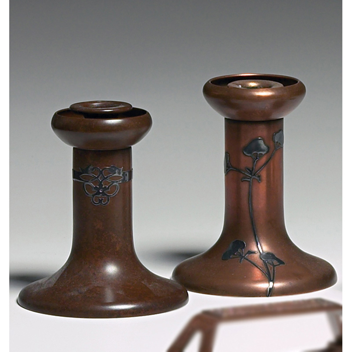 Appraisal: Heintz candlestick sterling on bronze applied design original patina impressed