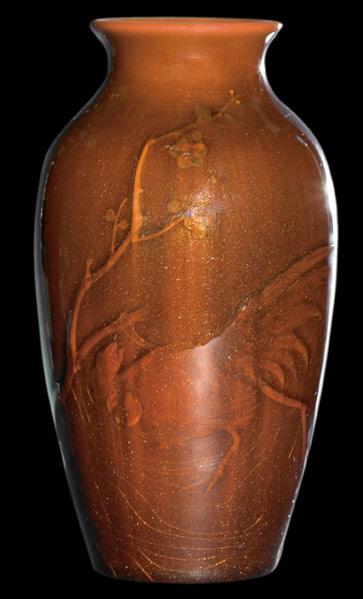 Appraisal: ROOKWOOD Tiger Eye vase decorated by A Valentien with a