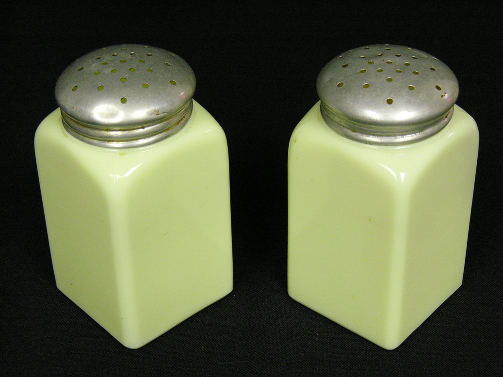 Appraisal: PAIR LARGE VASELINE GLASS SHAKERS Its like a Vaseline milk