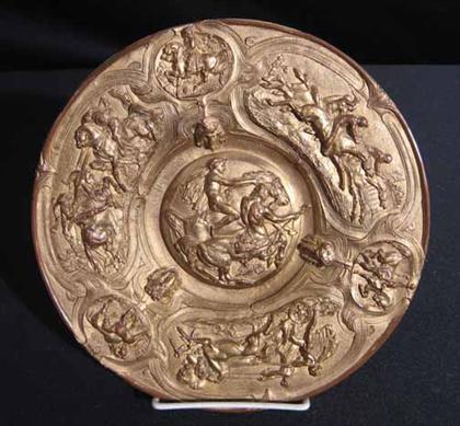 Appraisal: Gilt bronze roundel with classical relief scene Dia in Including