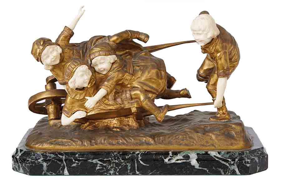 Appraisal: DEMETRE CHIPARUS - 'WHEELBARROW' A FINE GILT BRONZE AND IVORY