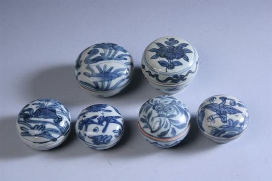 Appraisal: SIX CHINESE BLUE AND WHITE PORCELAIN BOXES Ming dynasty Animal