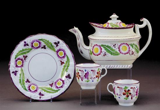 Appraisal: English lusterware tea service circa pink luster and painted floral