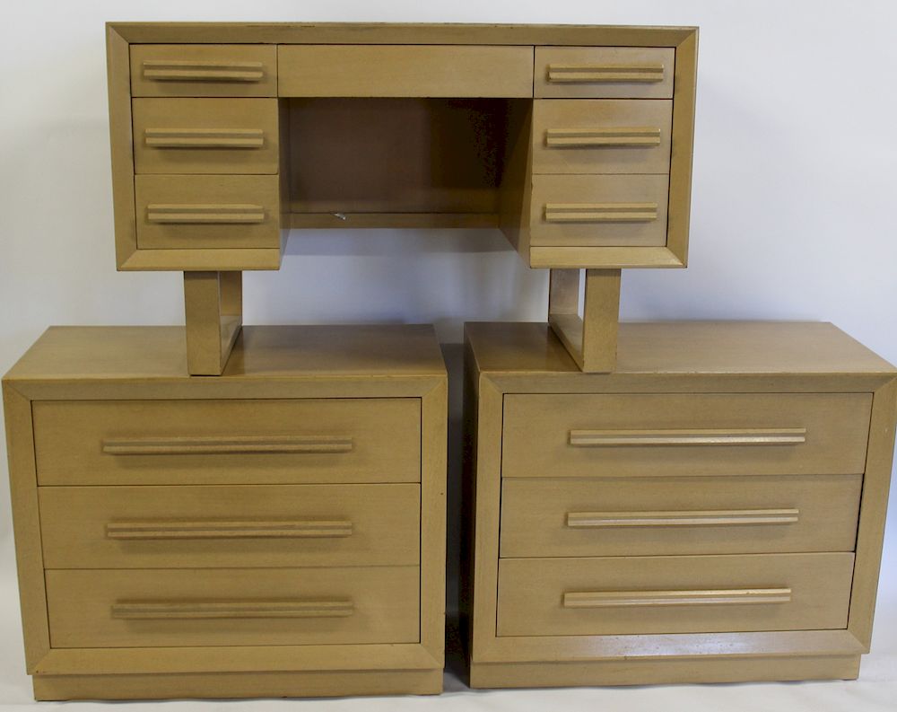 Appraisal: MIDCENTURY Piece Blonde Wood Bedroom Set Signed John Stuart From