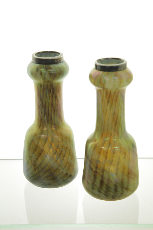 Appraisal: PAIR OF ART GLASS VASES Bohemian style vases with mottled