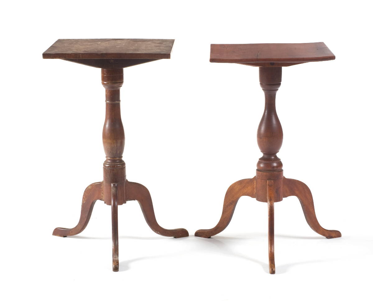 Appraisal: TWO NEW ENGLAND FEDERAL SQUARE TOP CANDLESTANDS One in birch