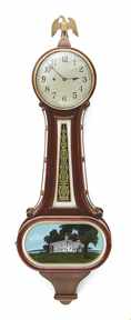 Appraisal: New Haven ''Wilson'' mahogany banjo clock circa ''Wilson'' model full