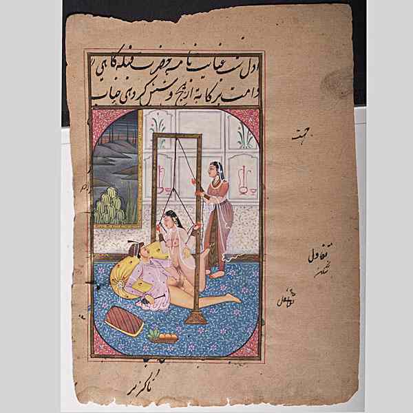 Appraisal: Erotic Indian Miniatures Indian includes two watercolors on paper depicting