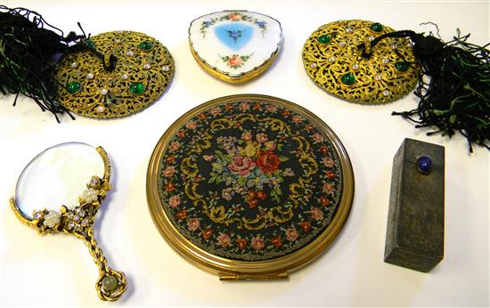 Appraisal: Compact with enameled floral decorated top compact with petit point