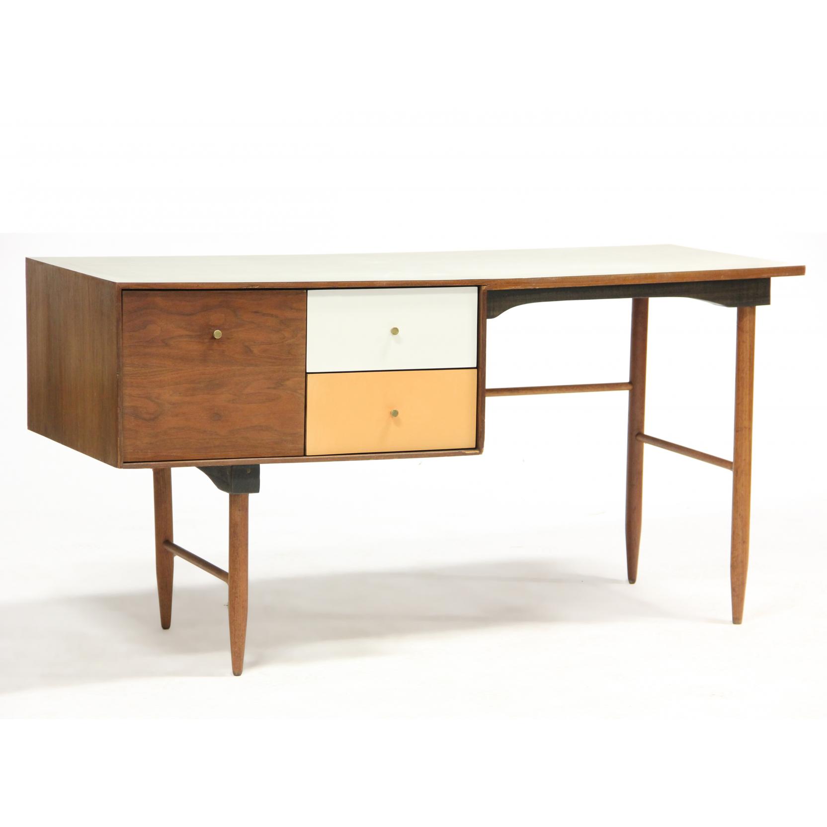 Appraisal: Mid Century Kneehole Desk s laminate and teak three drawers