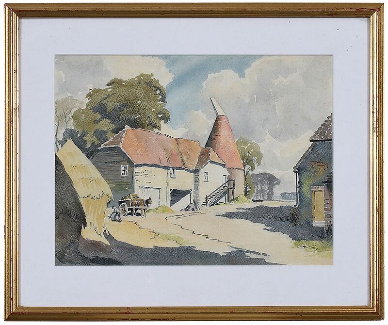 Appraisal: British School Watercolor th century Loading Hay at the Barn