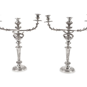 Appraisal: A Pair of Sheffield Plated Three-Light Candelabra EARLY TH CENTURY