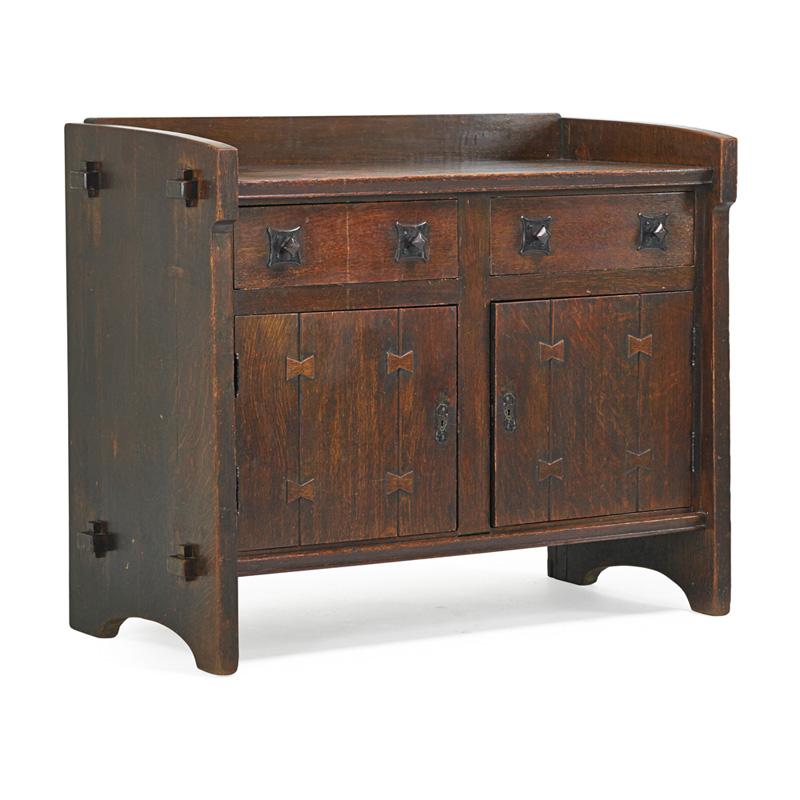 Appraisal: GUSTAV STICKLEY Early sideboard butterfly insets GUSTAV STICKLEY Early sideboard