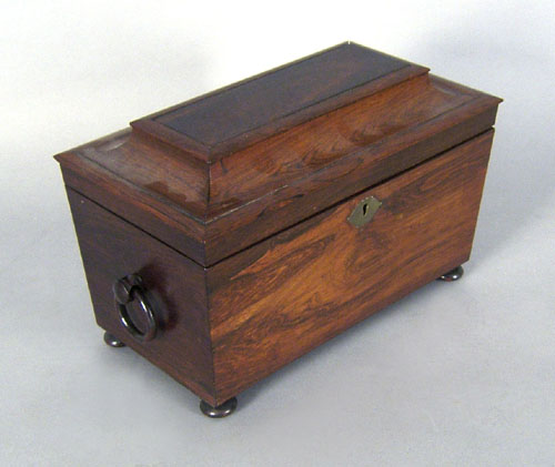 Appraisal: English rosewood veneer tea caddy th c h x w