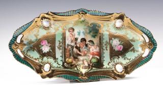 Appraisal: AN RS PRUSSIA JEWELED TRAY WITH DICE THROWERS AN RS