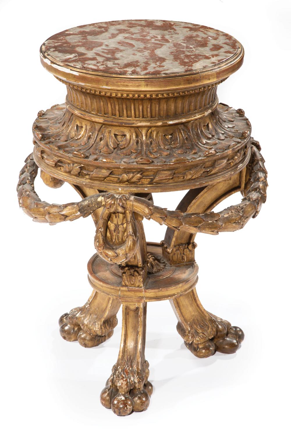 Appraisal: Continental Neoclassical-Style Carved Giltwood Tabouret late th c inset rouge