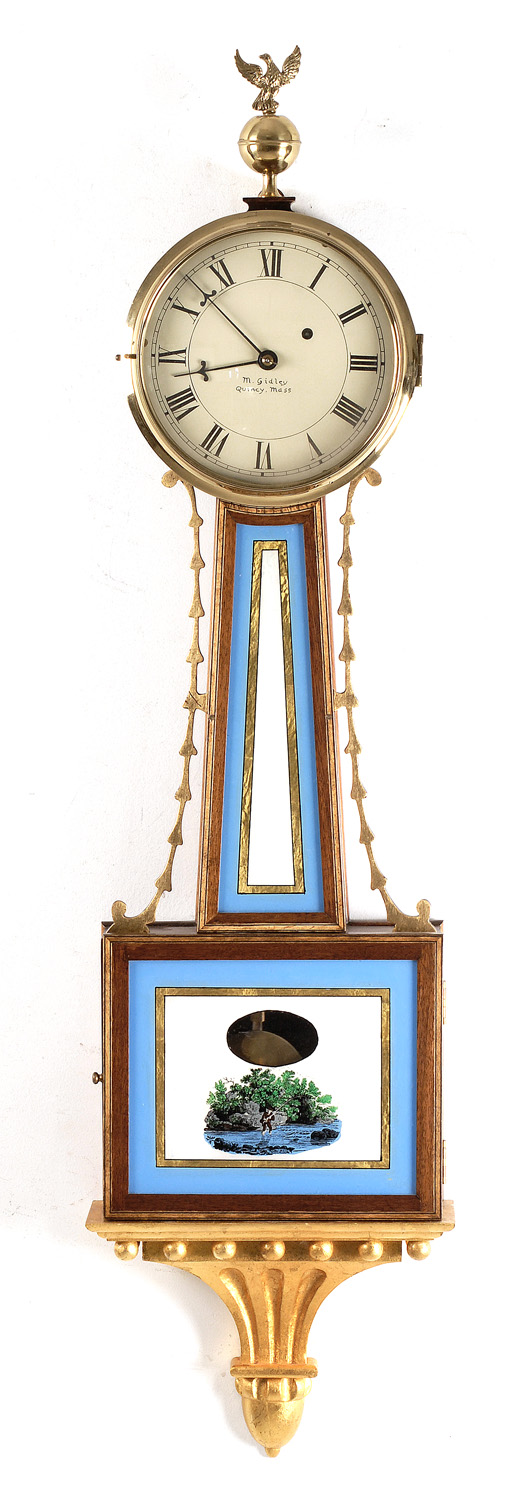 Appraisal: REPRODUCTION BANJO CLOCK with painted wood dial signed M Gidley