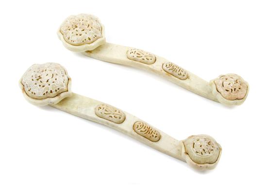 Appraisal: Sale Lot A Pair of Hardstone Ruyi Scepters the upper