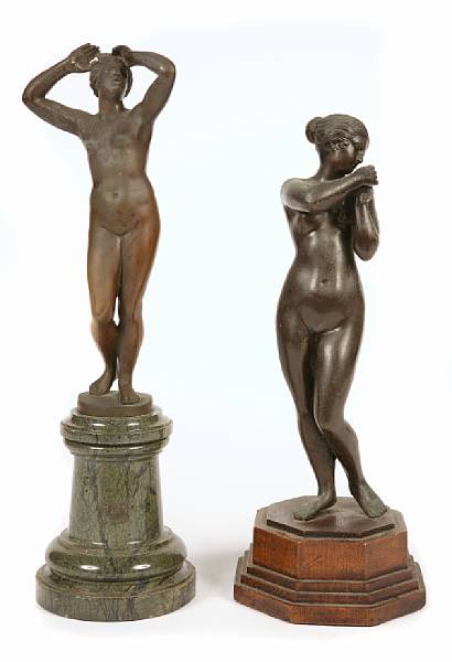 Appraisal: A group of two female nude bronze figures height of