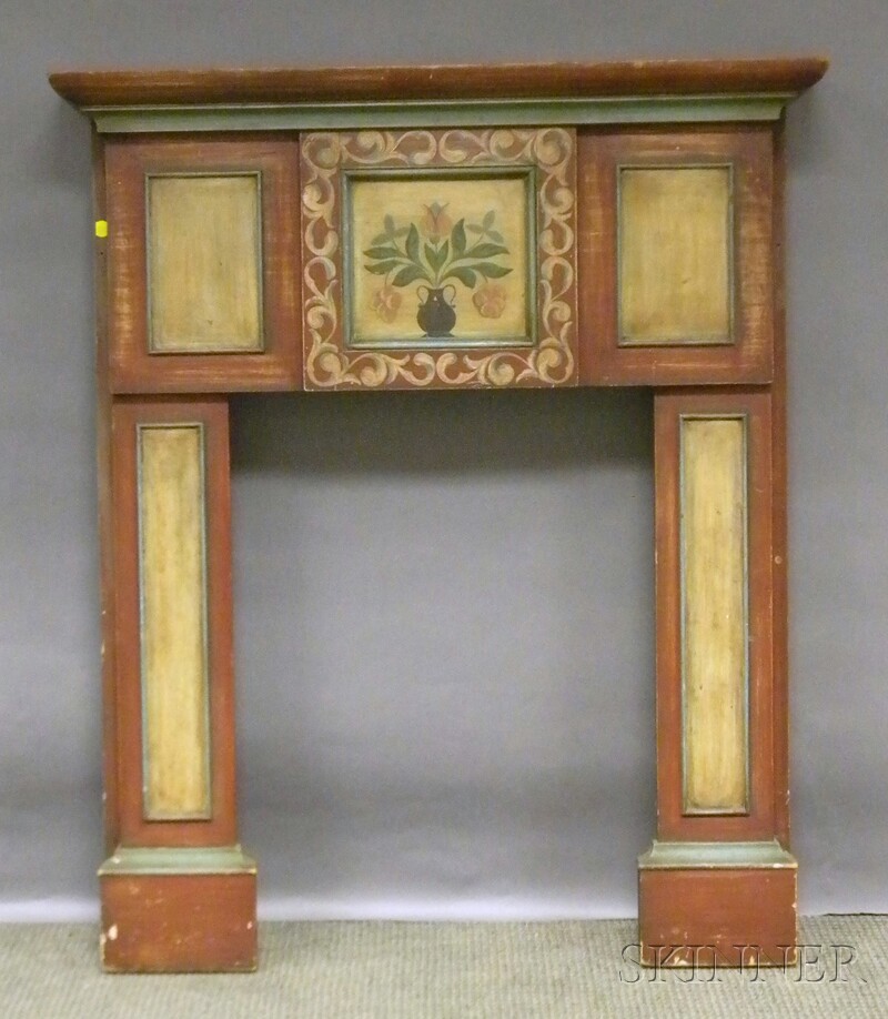 Appraisal: Country Polychrome Paint-decorated Wood Fireplace Mantel th century ht wd