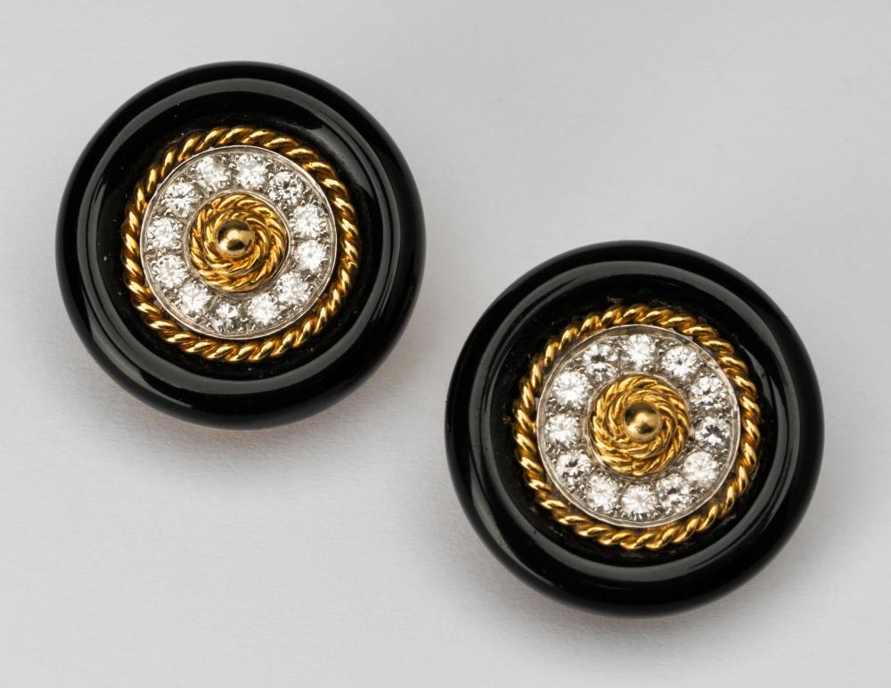 Appraisal: VAN CLEEF ONYX DIAMOND EARRINGS karat yellow gold earrings set