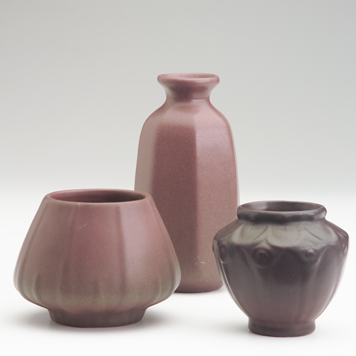 Appraisal: VAN BRIGGLE Three vases in Persian Rose matte glaze two