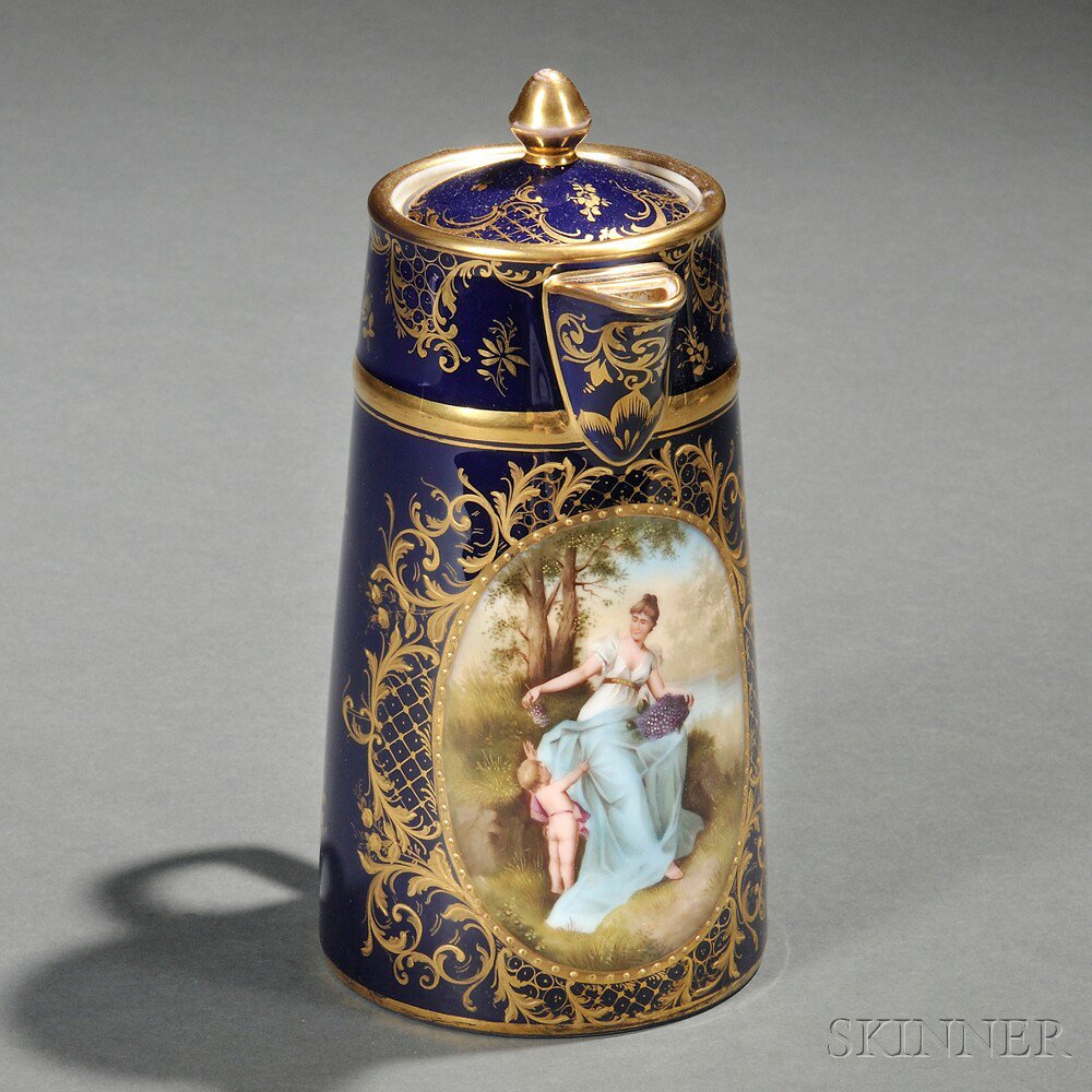 Appraisal: Austrian Hand-painted Porcelain Chocolate Pot and Cover th century the