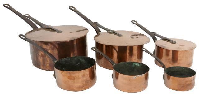 Appraisal: lot of French copper graduated saucepans sizes and three with